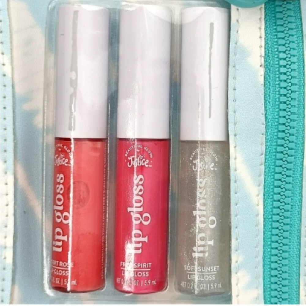 Justice Lip Gloss Set 3 Pack Multi Color With Bag New Gift Set New